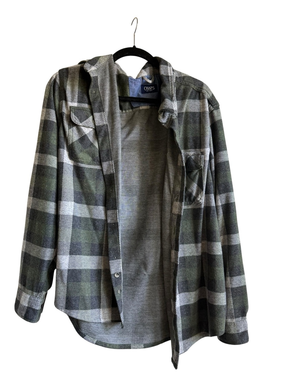 Chaps Men's Green & Gray Plaid Shirt Jacket